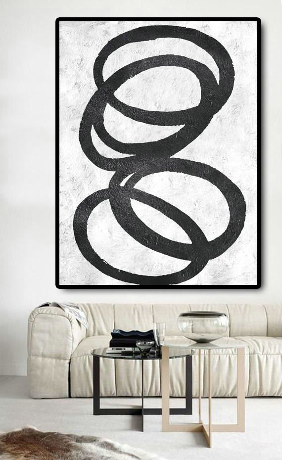 Art Work,Black And White Minimal Painting On Canvas - Contemporary Art Acrylic Painting
